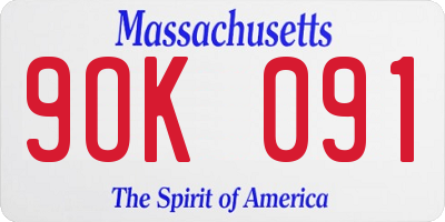 MA license plate 9OK091