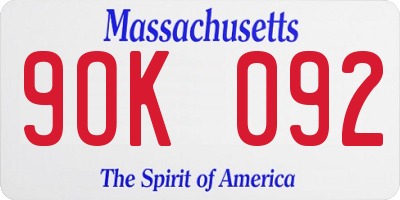 MA license plate 9OK092