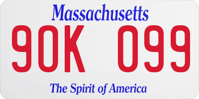 MA license plate 9OK099