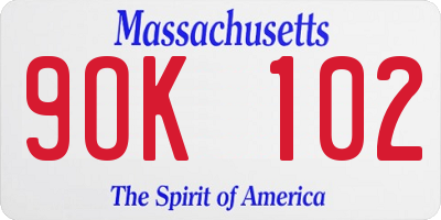MA license plate 9OK102