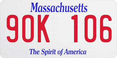 MA license plate 9OK106
