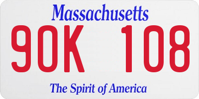 MA license plate 9OK108