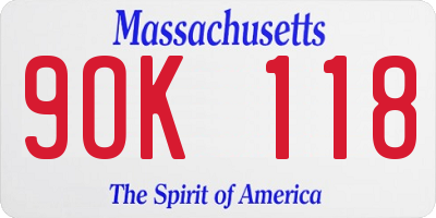 MA license plate 9OK118