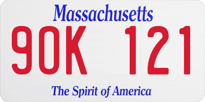 MA license plate 9OK121