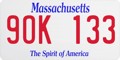MA license plate 9OK133