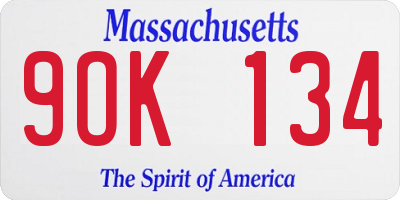 MA license plate 9OK134