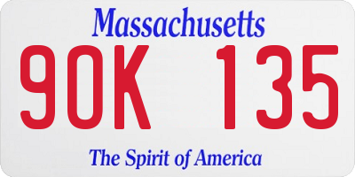 MA license plate 9OK135