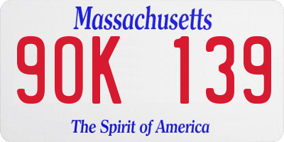 MA license plate 9OK139