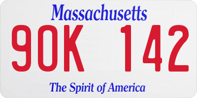 MA license plate 9OK142