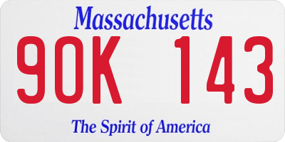 MA license plate 9OK143
