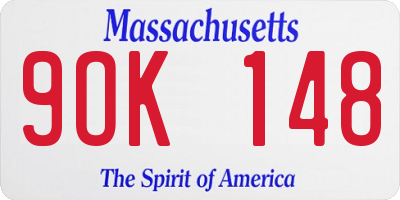 MA license plate 9OK148