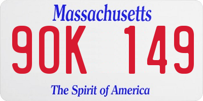 MA license plate 9OK149