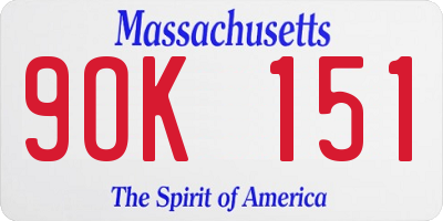 MA license plate 9OK151