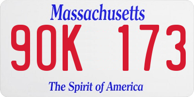 MA license plate 9OK173