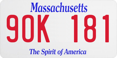 MA license plate 9OK181
