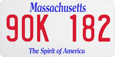 MA license plate 9OK182