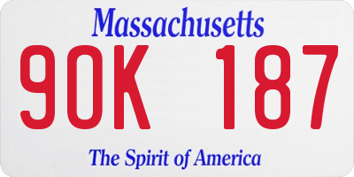 MA license plate 9OK187