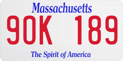 MA license plate 9OK189