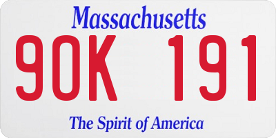 MA license plate 9OK191