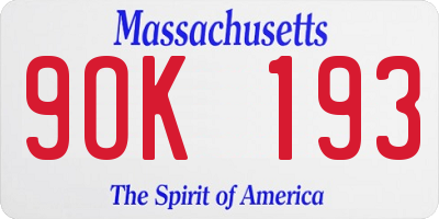 MA license plate 9OK193