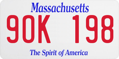 MA license plate 9OK198