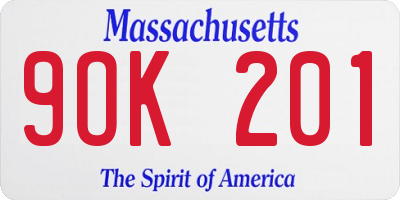 MA license plate 9OK201