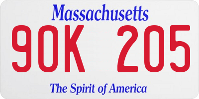 MA license plate 9OK205