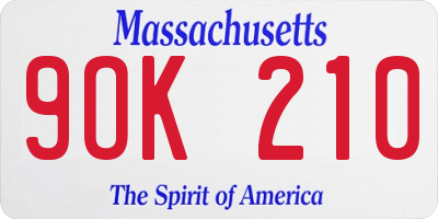 MA license plate 9OK210
