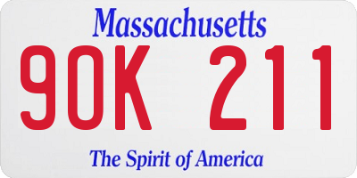 MA license plate 9OK211