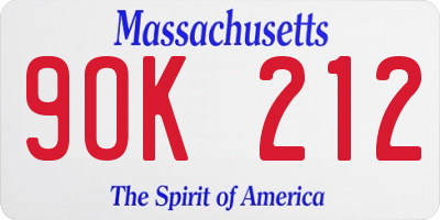 MA license plate 9OK212