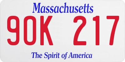 MA license plate 9OK217