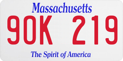 MA license plate 9OK219