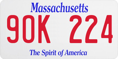 MA license plate 9OK224