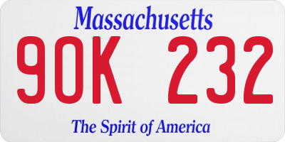 MA license plate 9OK232