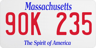 MA license plate 9OK235