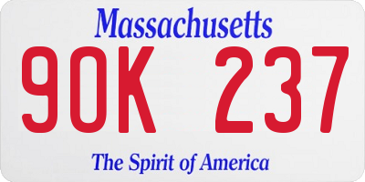 MA license plate 9OK237