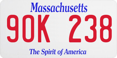 MA license plate 9OK238