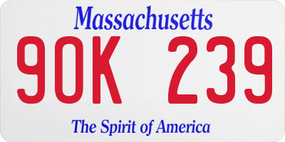 MA license plate 9OK239