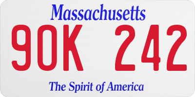 MA license plate 9OK242