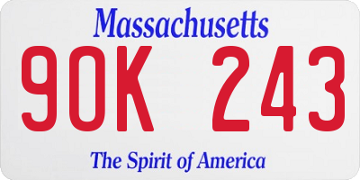 MA license plate 9OK243