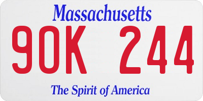 MA license plate 9OK244