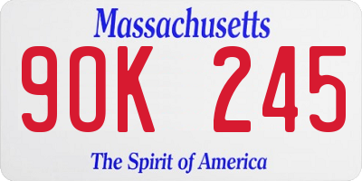 MA license plate 9OK245