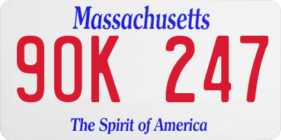 MA license plate 9OK247