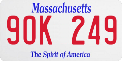 MA license plate 9OK249