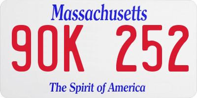 MA license plate 9OK252