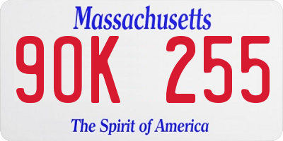MA license plate 9OK255