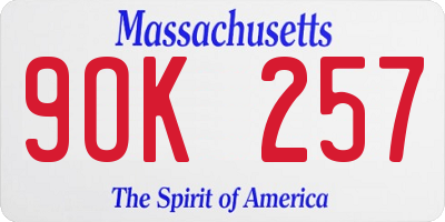 MA license plate 9OK257