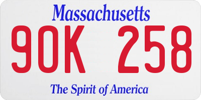 MA license plate 9OK258