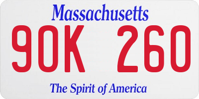 MA license plate 9OK260