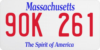 MA license plate 9OK261